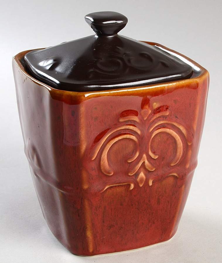 Victorian Scroll Red Small Canister & Lid by Reba Harmony for the Home-1