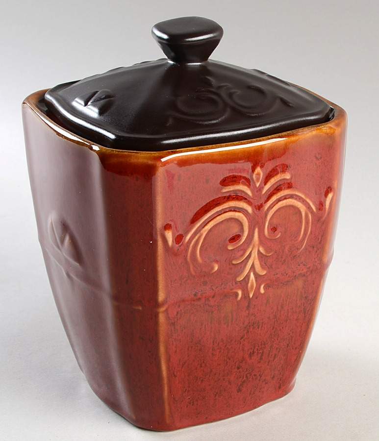 Victorian Scroll Red Medium Canister & Lid by Reba Harmony for the Home-1