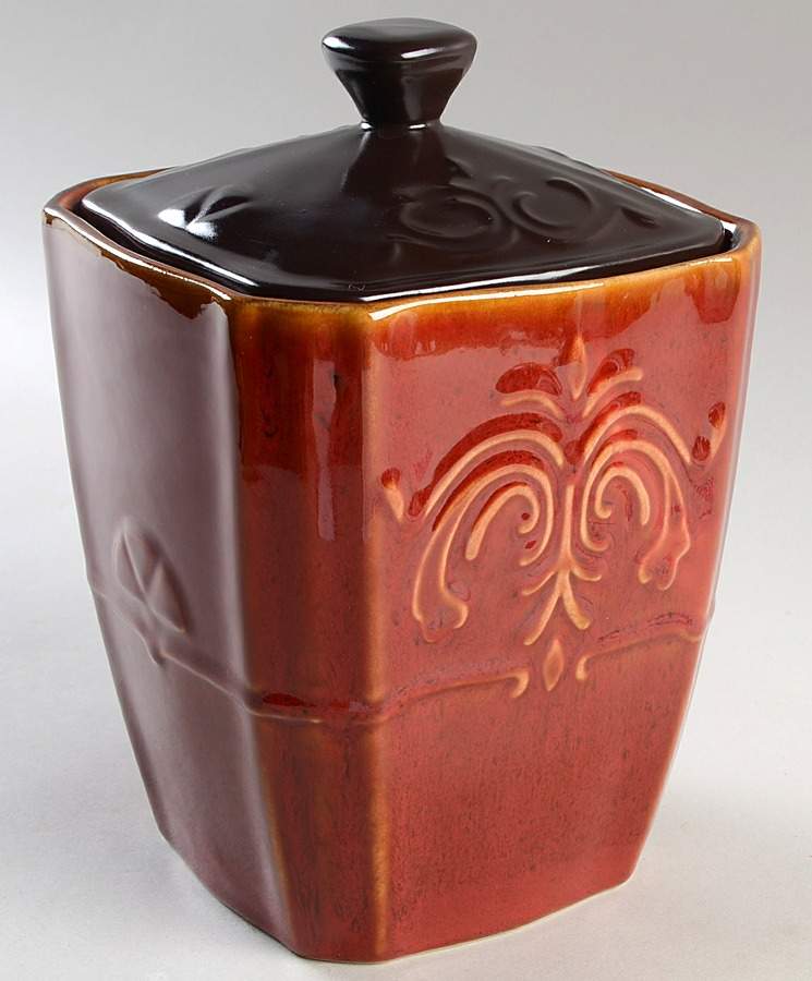 Victorian Scroll Red Large Canister & Lid by Reba Harmony for the Home-1