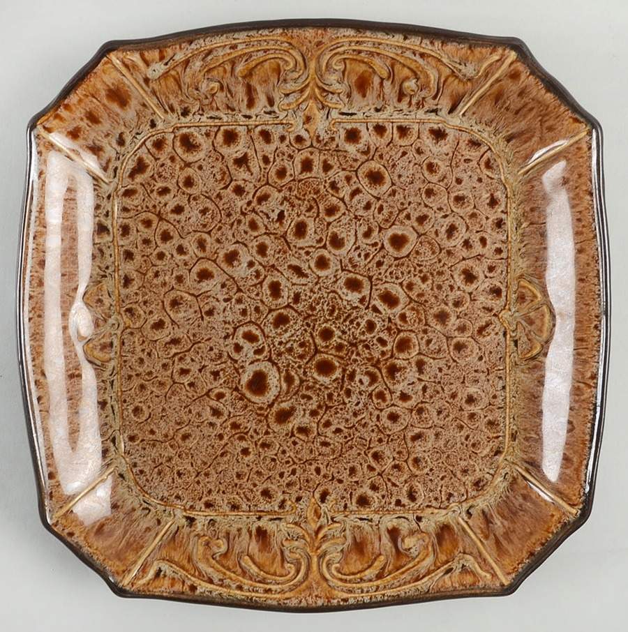 Victorian Scroll Honey Square Dinner Plate by Reba Harmony for the Home-1