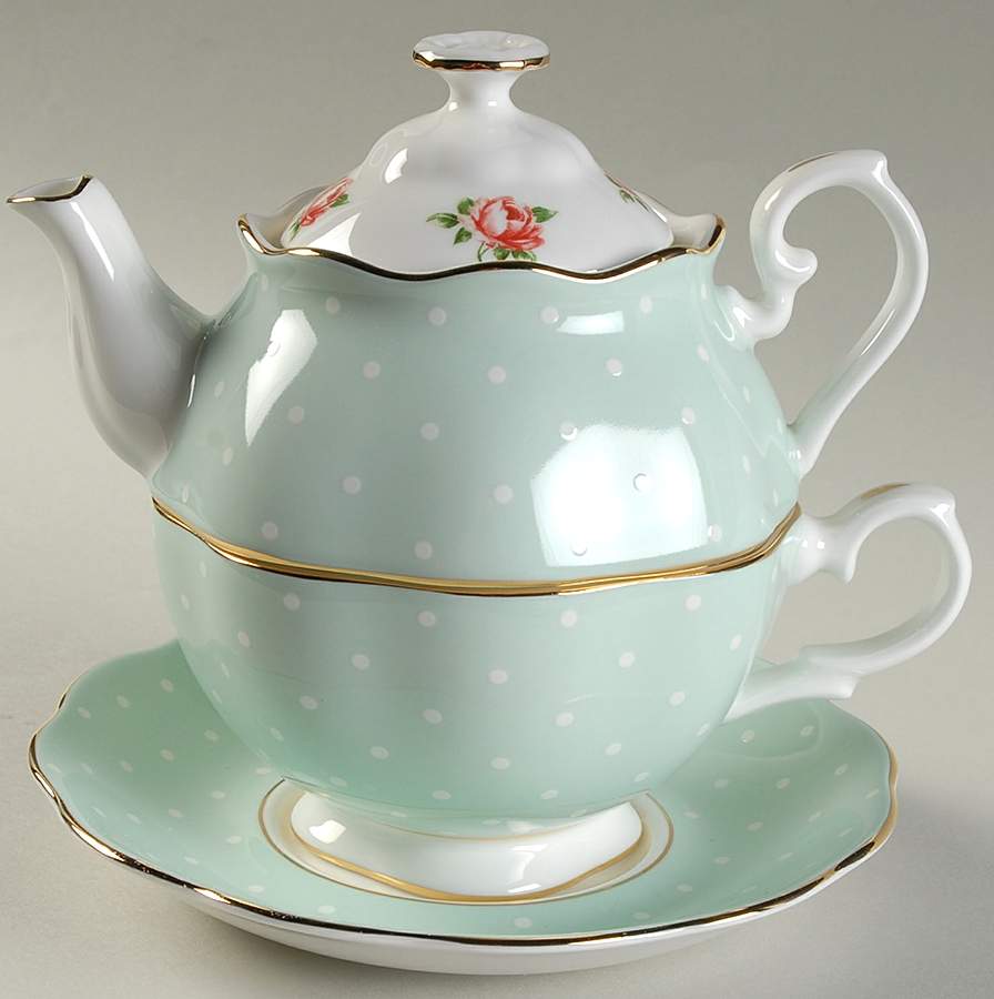 Polka Rose Tea for One (Stacking Teapot w/Cup & Saucer) by Royal Albert-1