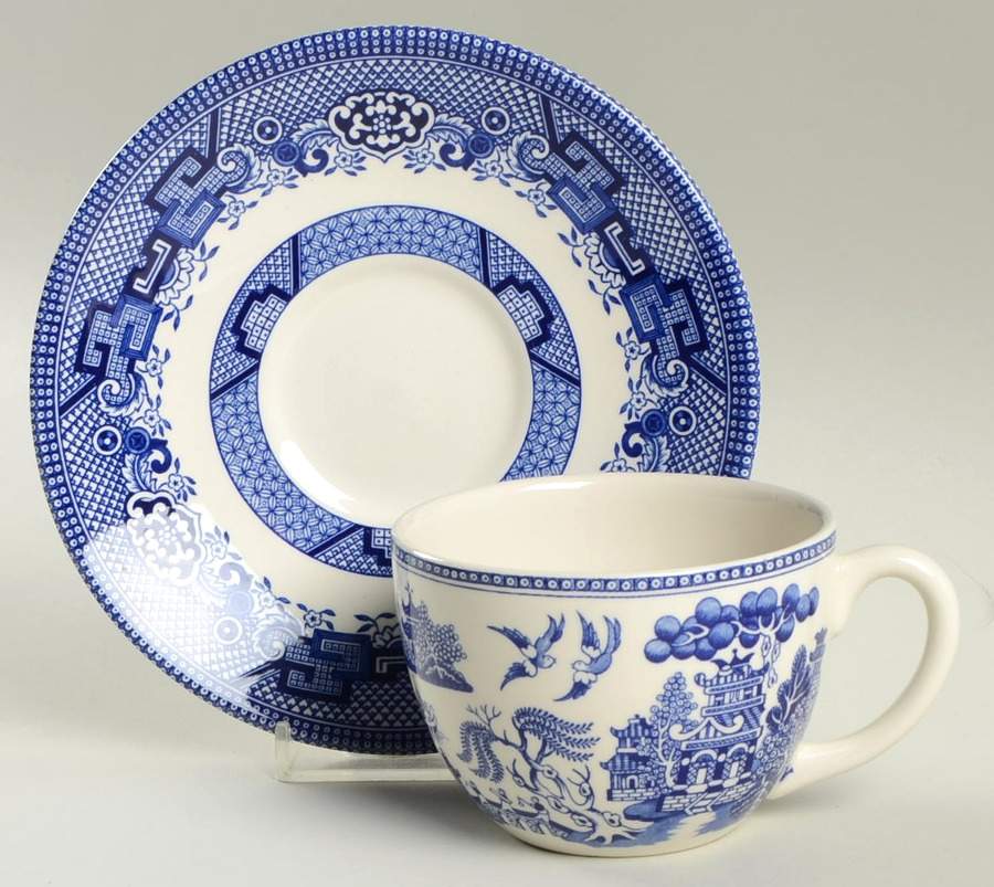 Blue Willow Flat Cup & Saucer Set by Royal Stafford-1