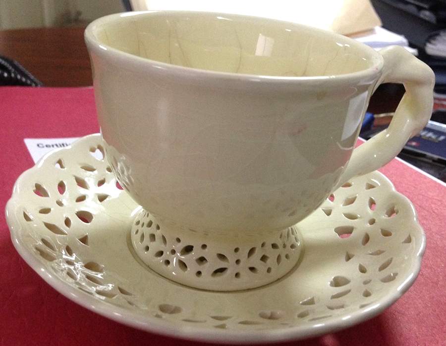 Creamware Footed Cup & Saucer Set by Royal Sheffield-1