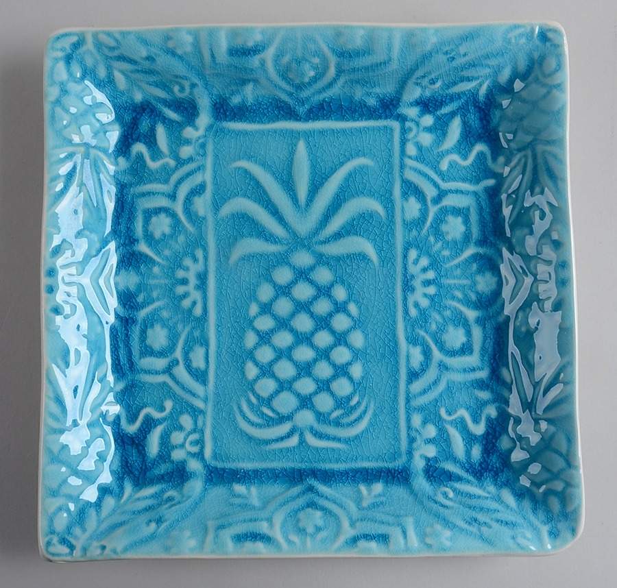 Pineapple Turquoise Square Dinner Plate by Roscher & Co-1
