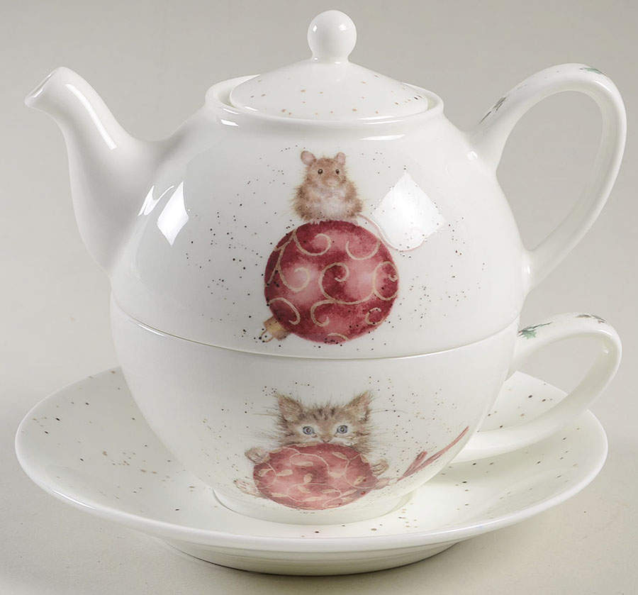 Wrendale Designs Christmas Individual Teapot & Lid with Cup & Saucer by Royal Worcester-1