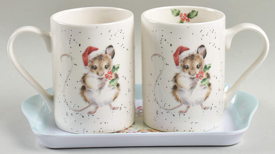 Wrendale Designs Christmas Mug - Set of 2 & Melamine Tray by Royal Worcester-1