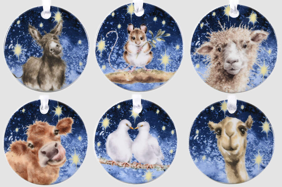 Wrendale Designs Christmas (Set of 6) Nativity Ornament Set by Royal Worcester-1