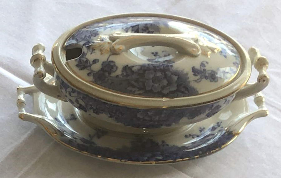 Montrose Blue Sauce Boat & Lid with Underplate by Ralph Hamersley-1