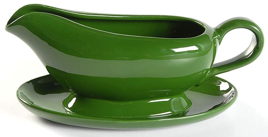 California Modern Dark Green Gravy Boat with Attached Underplate by Santa Anita-1