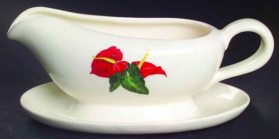 Red Anthurium Gravy Boat with Attached Underplate by Santa Anita-1