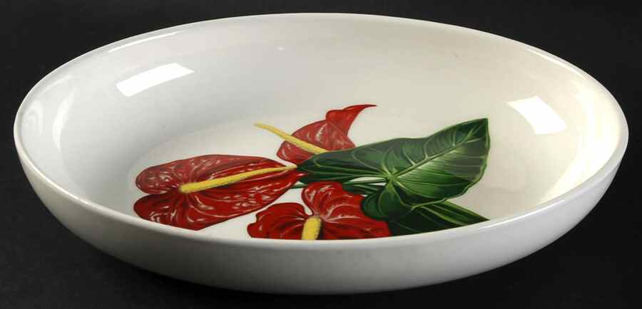 Red Anthurium 10" Oval Vegetable Bowl by Santa Anita-1