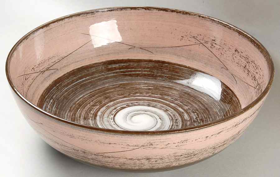 Stylized Spirals Brown and Pink 12" Large Salad Serving Bowl by Santa Anita-1