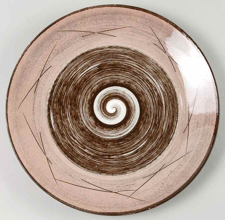 Stylized Spirals Brown and Pink 12" Chop Plate (Round Platter) by Santa Anita-1