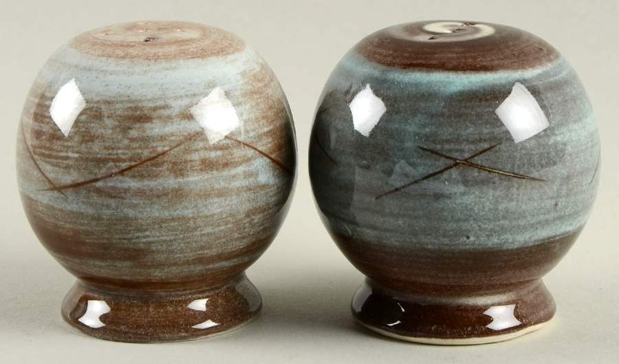Stylized Spirals Brown and Turquoise Salt & Pepper Set by Santa Anita-1