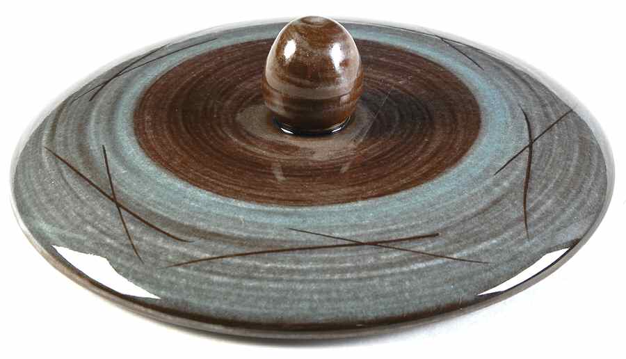 Stylized Spirals Brown and Turquoise Lid for Individual Casserole by Santa Anita-1