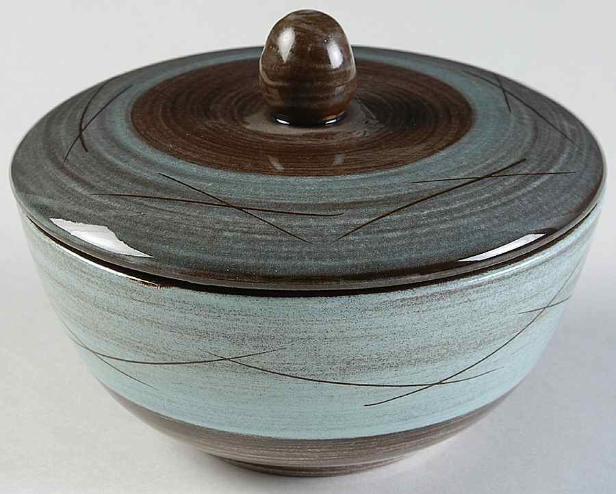 Stylized Spirals Brown and Turquoise Individual Casserole & Lid by Santa Anita-1