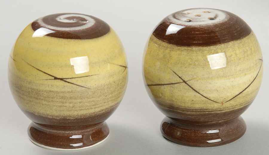 Stylized Spirals Brown and Yellow Salt & Pepper Set by Santa Anita-1