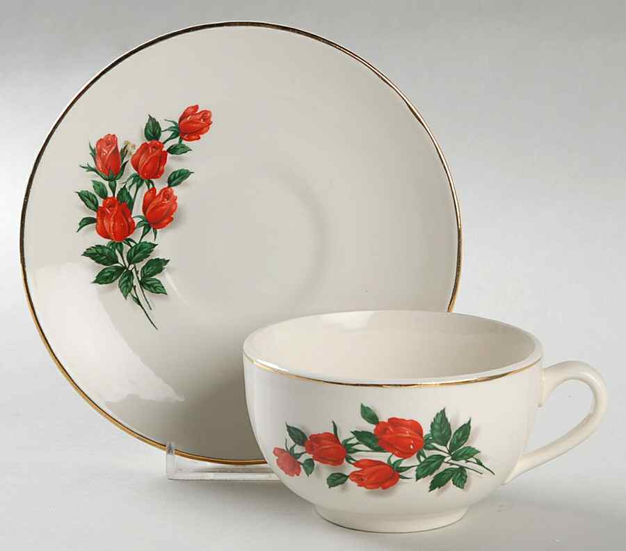 American Beauty Flat Cup & Saucer Set by Sabin-1