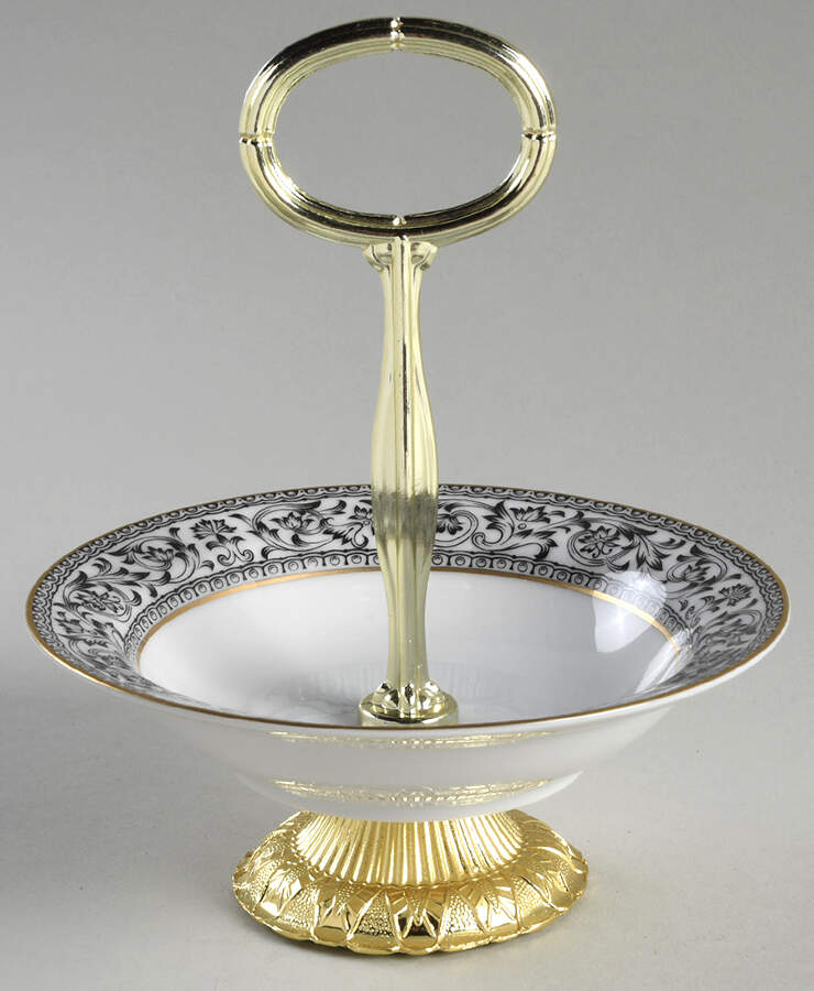 Spanish Lace 6"-7" Handled Footed Nut Dish HC by Sango-1