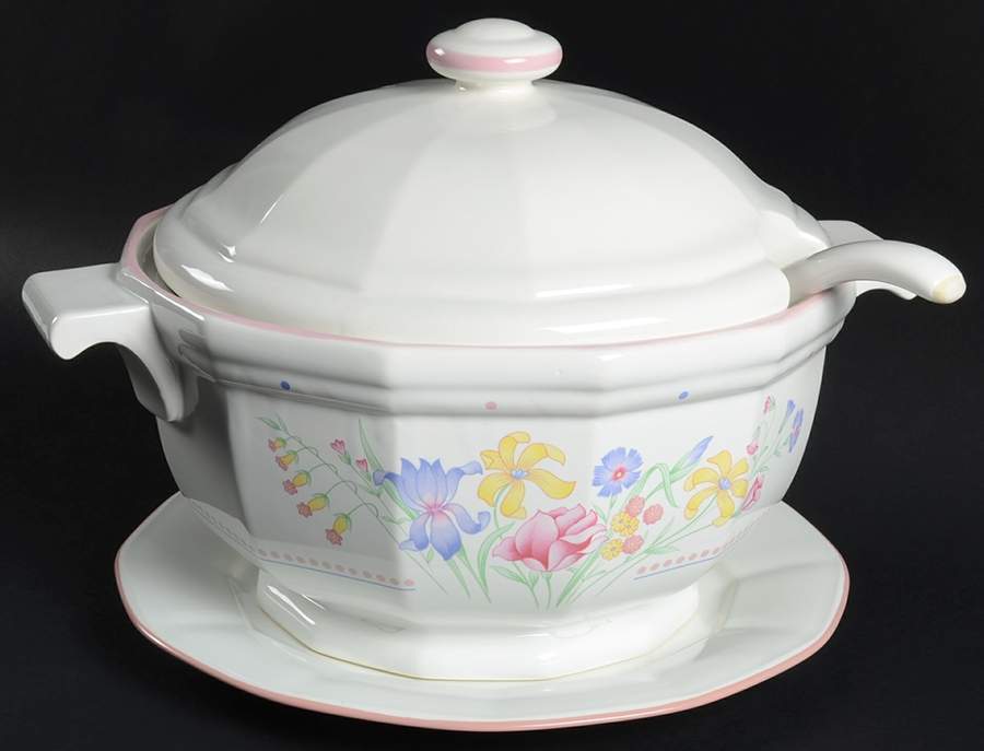 Victorian Flowers Tureen & Lid w/Ladle & Underplate by Sarma Studios-1