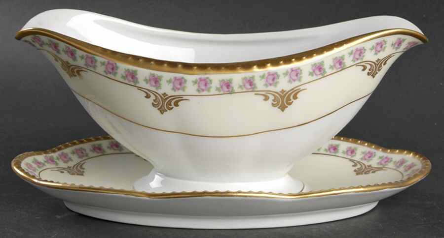 Bridal Rose Gravy Boat with Attached Underplate by Schumann - Bavaria-1