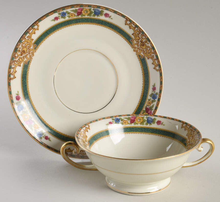 Cottswold Footed Cream Soup Bowl & Saucer Set by Schumann - Bavaria-1