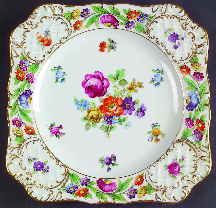 Empress Dresden Flowers Square Luncheon Plate by Schumann - Bavaria-1