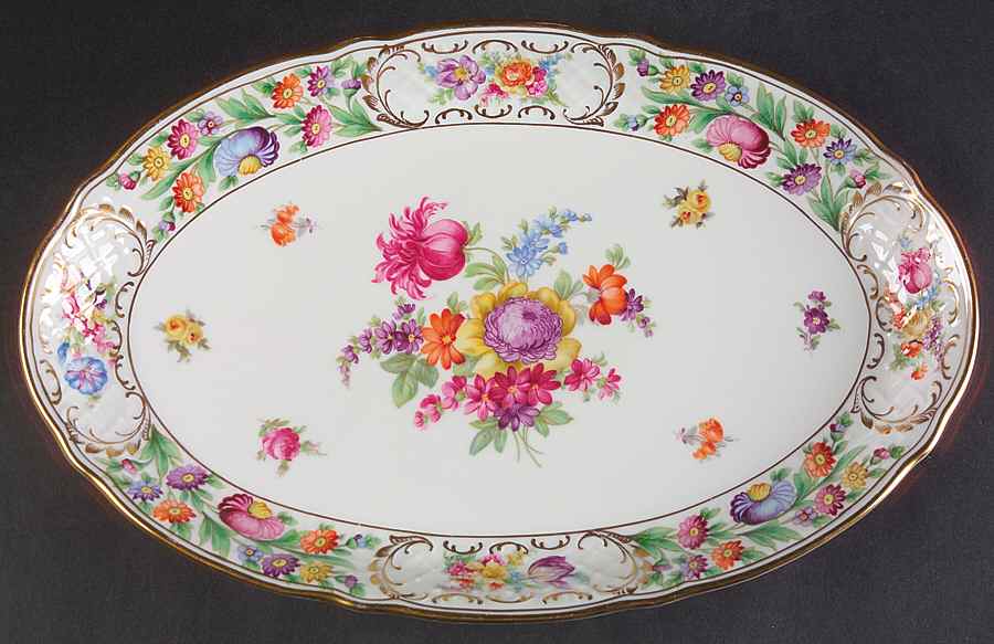 Empress Dresden Flowers 14" Oval Serving Platter by Schumann - Bavaria-1