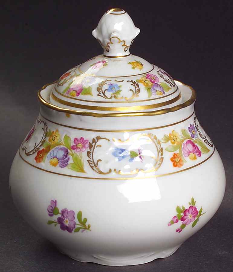 Empress Dresden Flowers Sugar Bowl & Lid by Schumann - Bavaria-1