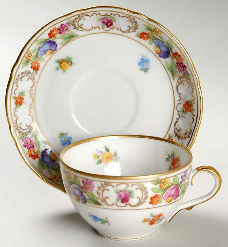Empress Dresden Flowers Flat Demitasse Cup & Saucer Set by Schumann - Bavaria-1