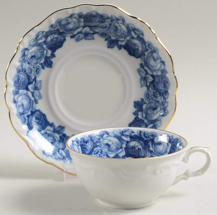 Heirloom Blue Flat Cup & Saucer Set by Schumann - Bavaria-1