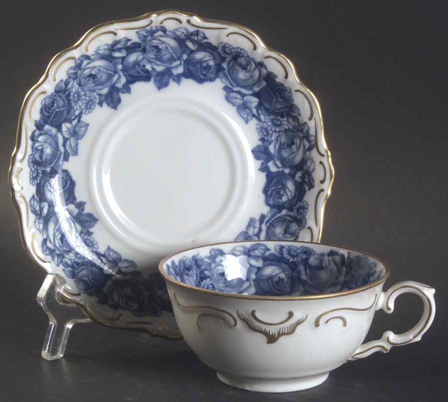 Heirloom Blue Flat Cup & Saucer Set by Schumann - Bavaria-1