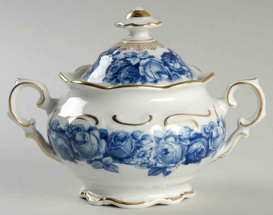 Heirloom Blue Sugar Bowl & Lid by Schumann - Bavaria-1
