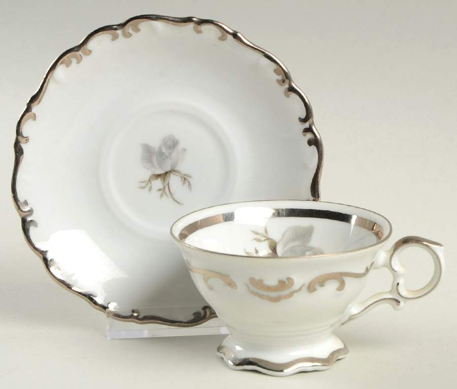Moon Rose Footed Demitasse Cup & Saucer Set by Schumann - Bavaria-1