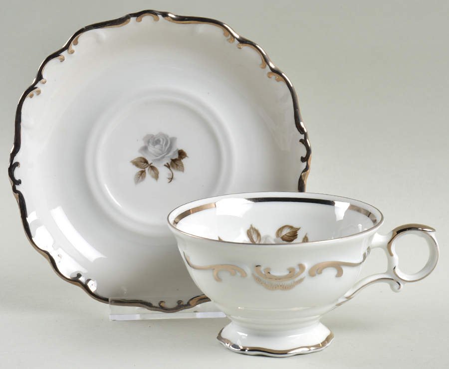 Moon Rose Footed Cup & Saucer Set by Schumann - Bavaria-1