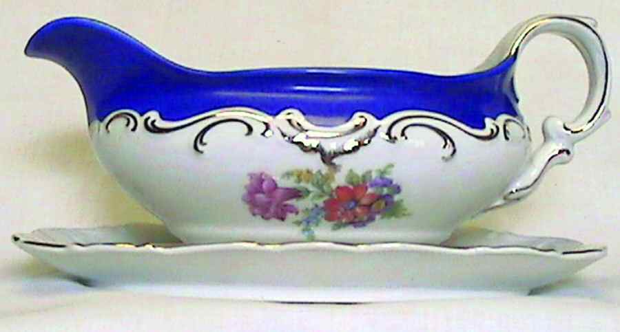 Royal Blue Gravy Boat with Attached Underplate by Schumann - Bavaria-1
