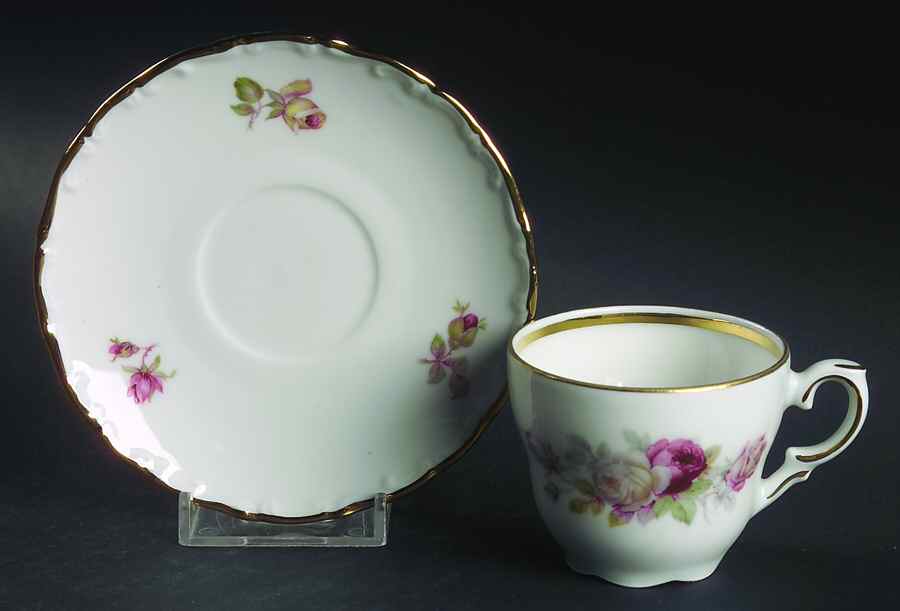 Schumann Rose Flat Demitasse Cup & Saucer Set by Schumann - Bavaria-1