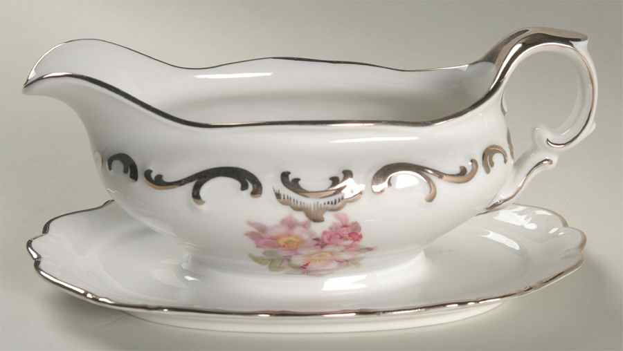 Sweet Briar Gravy Boat with Attached Underplate by Schumann - Bavaria-1
