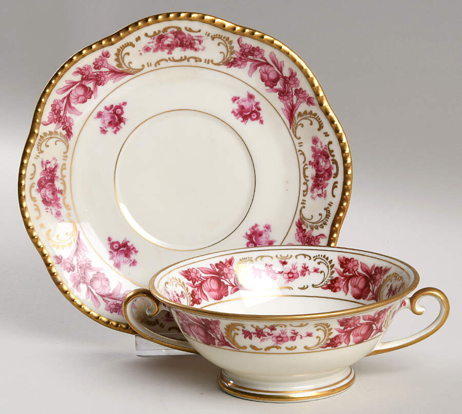 Vienna Rose Footed Cream Soup Bowl & Saucer Set by Schumann - Bavaria-1