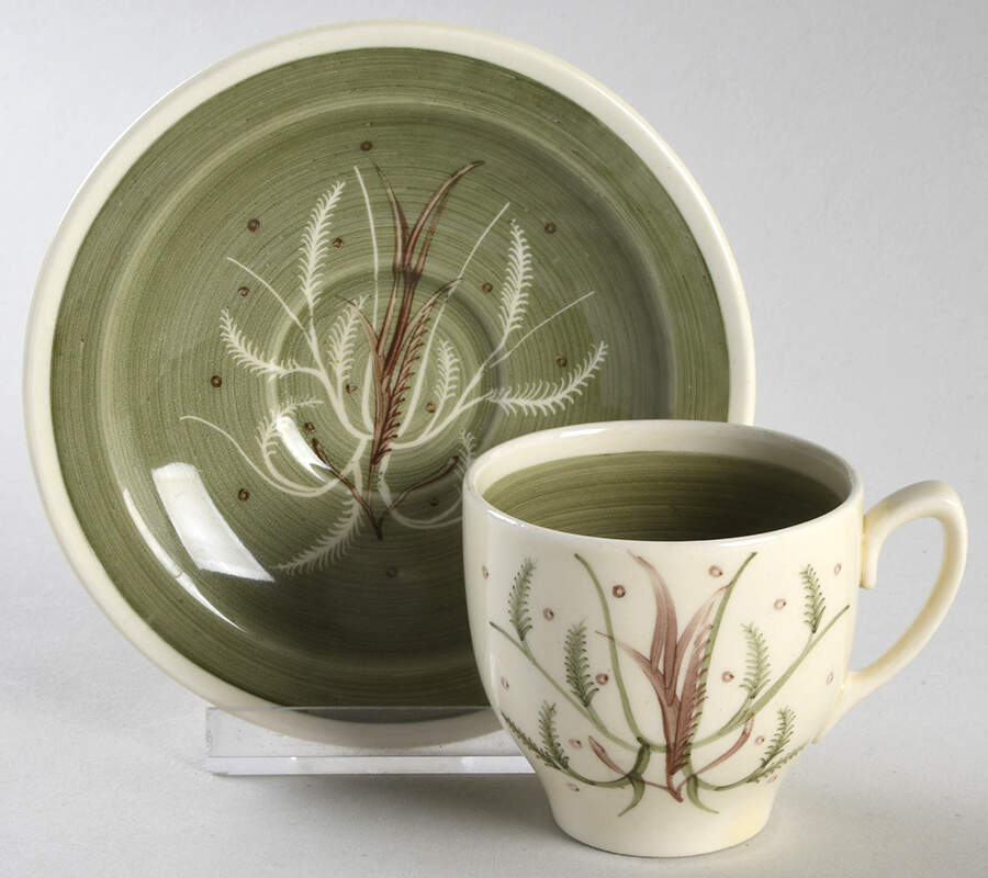 Chinese Fern Green Flat Demitasse Cup & Saucer Set by Susie Cooper-1