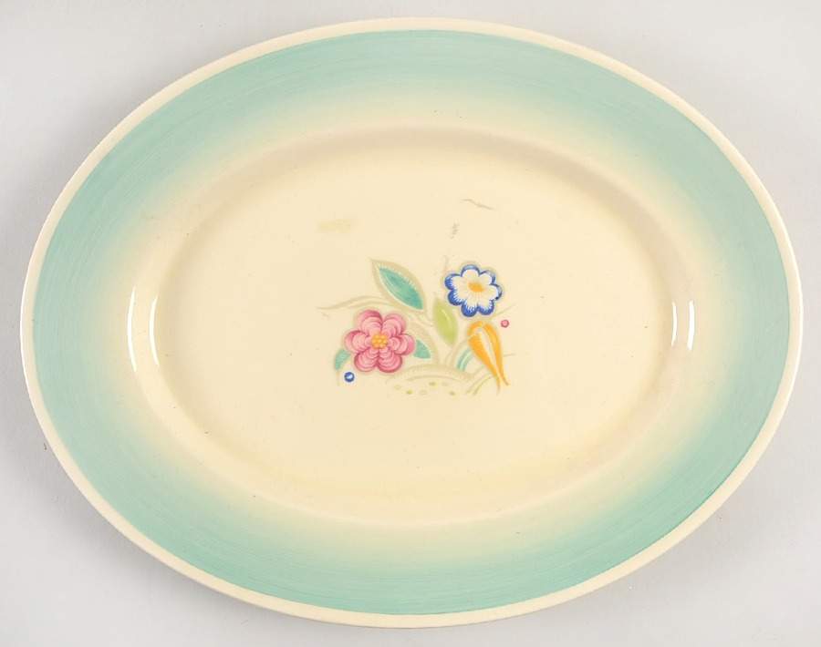 Nosegay Green 12" Oval Serving Platter by Susie Cooper-1