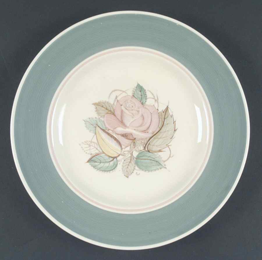 Patricia Rose Green (Green Rim, Pink Ring) Dinner Plate by Susie Cooper-1