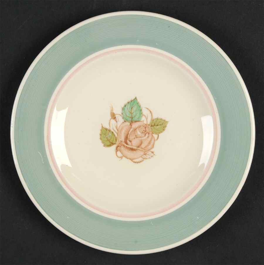 Patricia Rose Green (Green Rim, Pink Ring) Bread & Butter Plate by Susie Cooper-1