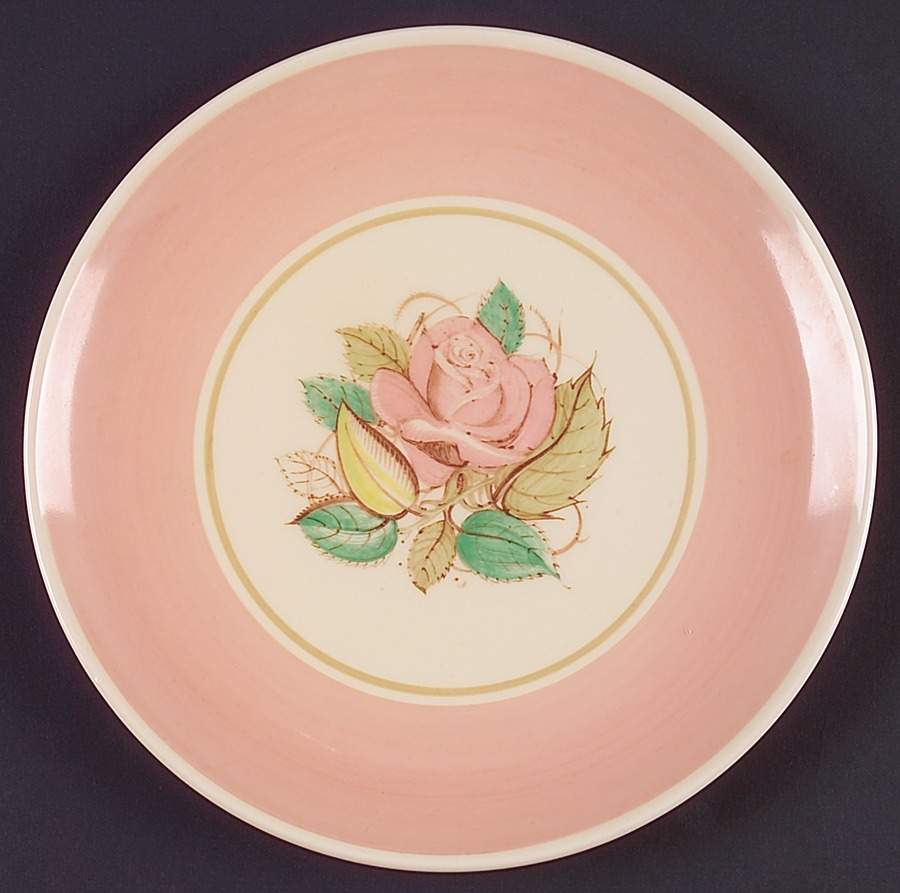 Patricia Rose Pink (Dk Pink Rim) Coupe Salad Plate by Susie Cooper-1