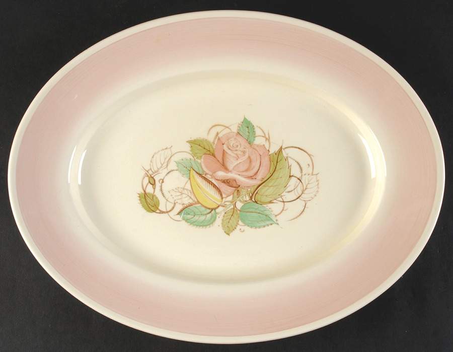 Patricia Rose Pink (Dk Pink Rim) 14" Oval Serving Platter by Susie Cooper-1