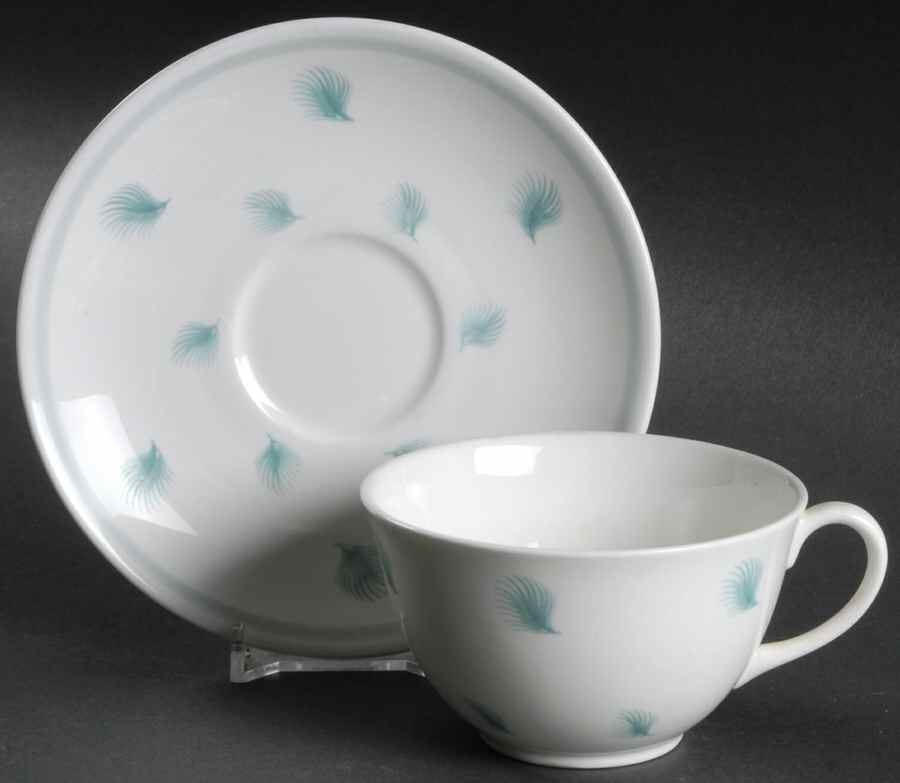 Whispering Grass Aqua (Coupe) Flat Cup & Saucer Set by Susie Cooper-1