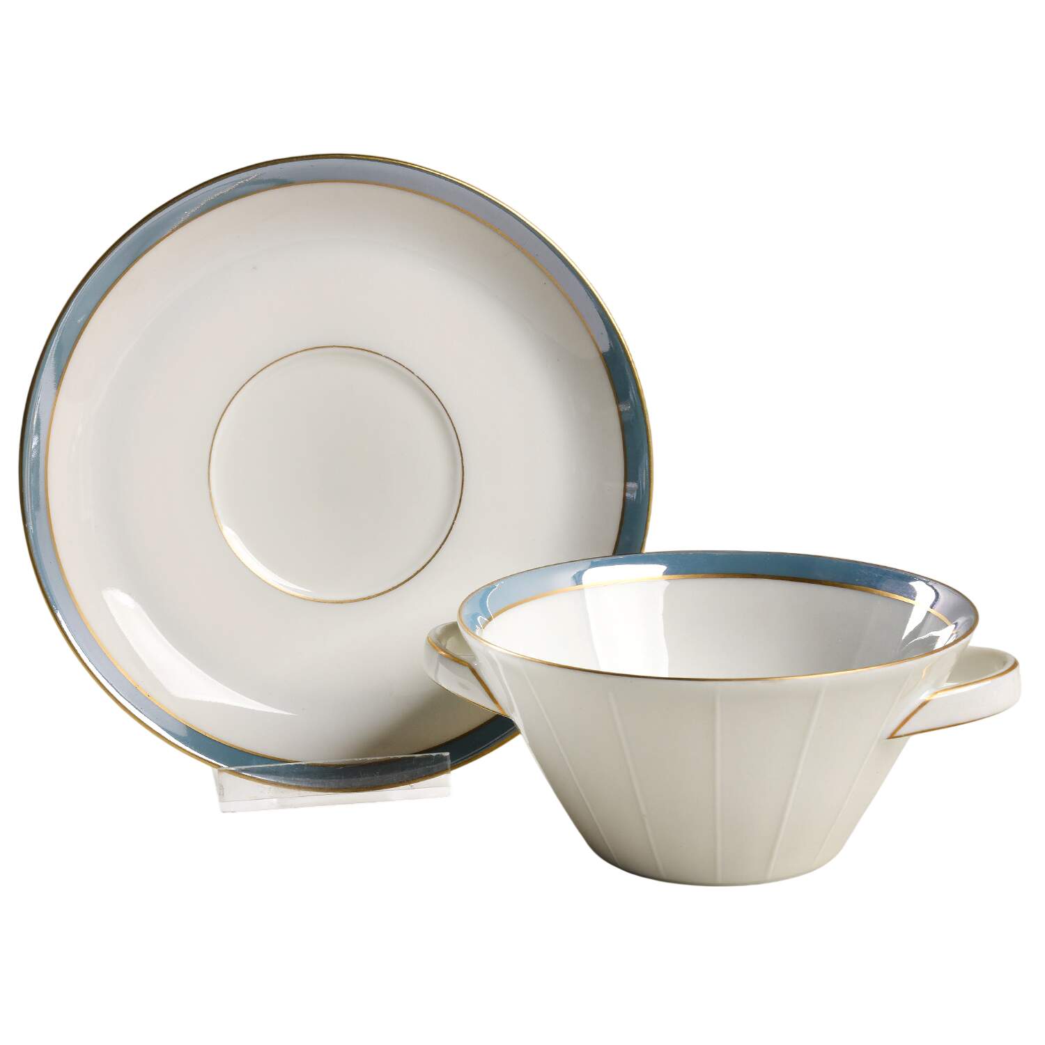Spring Blue Flat Cream Soup Bowl & Saucer Set by Scherzer-1