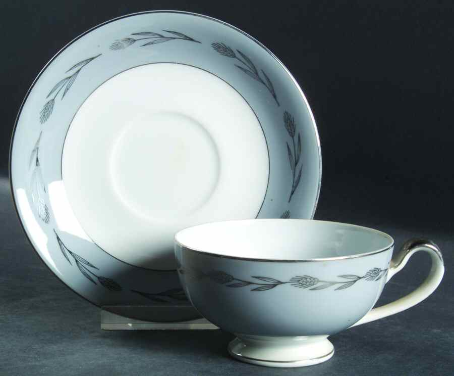 Silver Wheat Footed Cup & Saucer Set by Seyei Toki Co-1