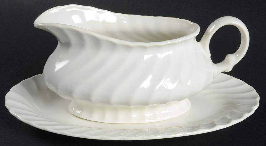 Bone White (Earthenware, USA, All Ivory) Gravy Boat & Underplate/Relish by Sheffield-1