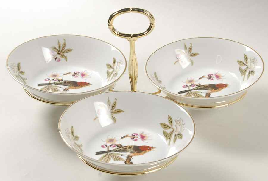 Chinese Garden (Fine China) 7" x 12" 3-Part Relish & Metal Stand (CERC) HC by Shafford-1